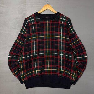 Vintage Roundtree and Yorke Tartan Plaid Multicolor Chunky Retro Sweater Large